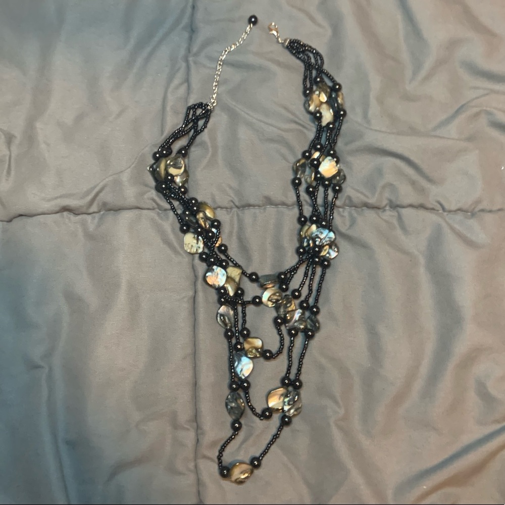 Layered black bead shell necklace